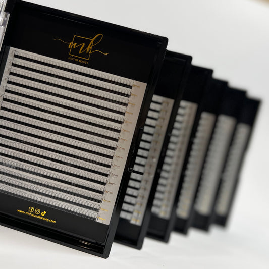 MK Drastic Black Short Stem Premade Fans 3D - 10D Mixed, 6 x 8-15mm Sample XL Trays