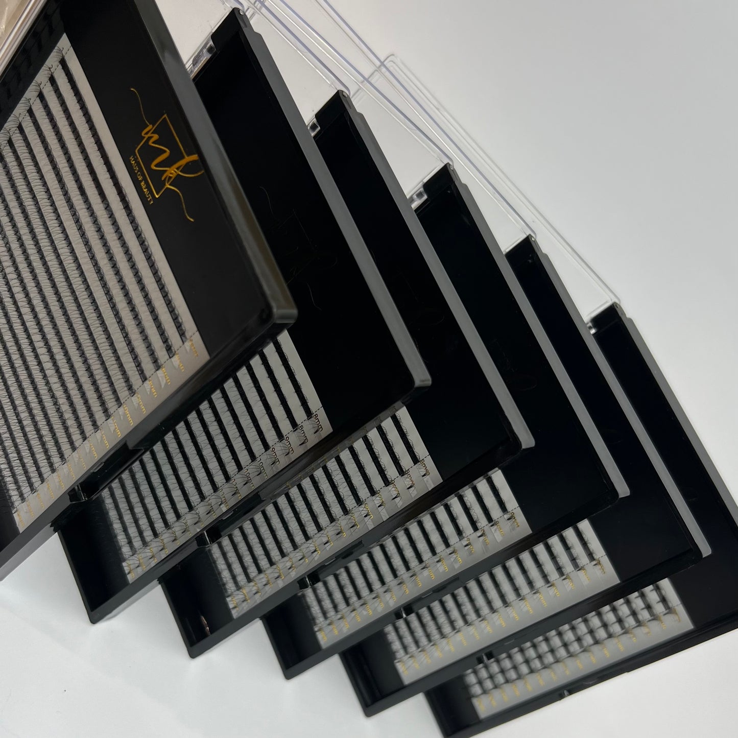 MK Drastic Black Short Stem Premade Fans 3D - 10D Mixed, 6 x 8-15mm Sample XL Trays